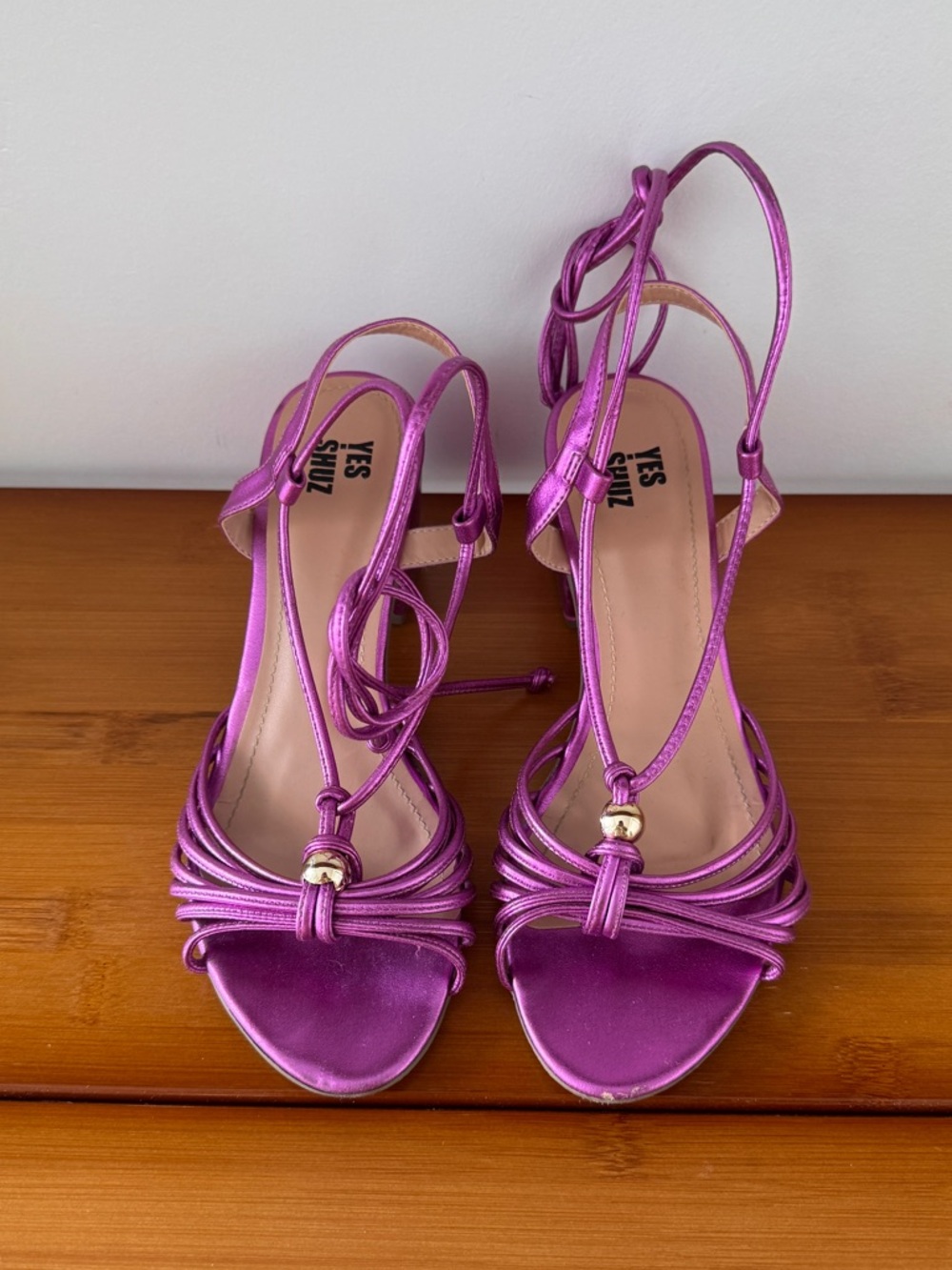 Metallic Fuchsia Lace-Up Heels